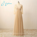 Lace Chiffon Pearls Long Sleeve Evening Dress